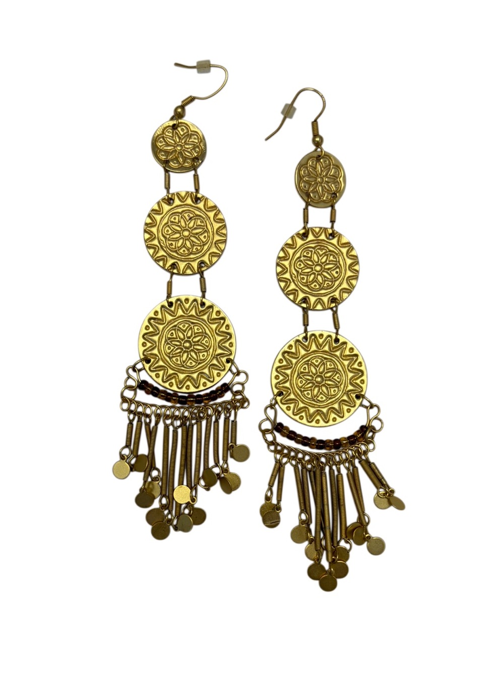 NWOT Goldtone Bohemian Medallion Fringe Earrings with Beads